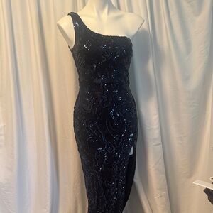 Windsor Midnight Blue Sequin One-Shoulder Dress